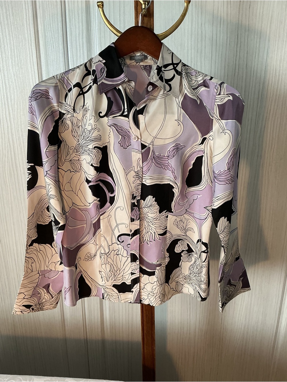 Talbots Lavender, Black & White Floral Button-Down Shirt